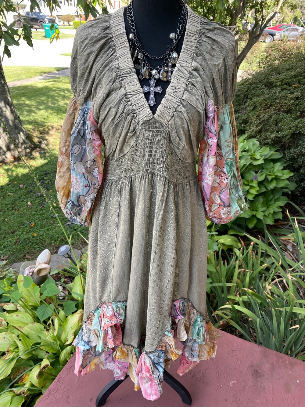 Boho Ruffle-Sleeve Midi Dress in Olive Young Threads